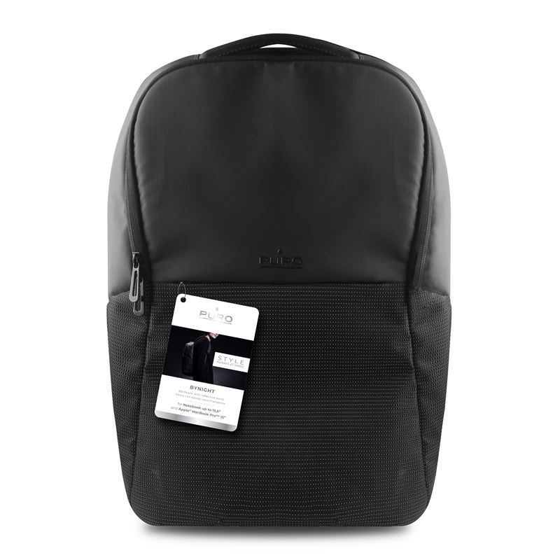 PURO Bynight - Odblaskowy plecak z zewnętrzym portem USB MacBook Pro 15" / Notebook 15.6" (czarny)