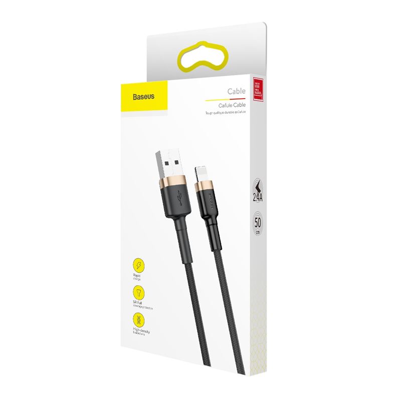 Baseus Cafule Cable - Kabel połączeniowy USB do Lightning, 2.4 A, 0.5 m (złoty/czarny)