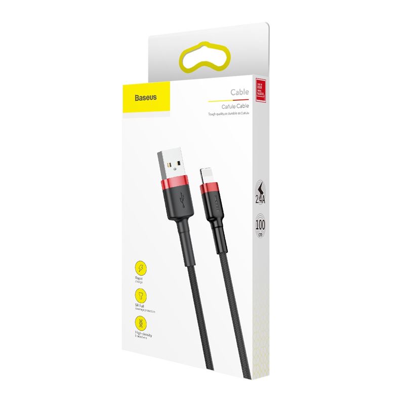 Baseus Cafule Cable - Kabel połączeniowy USB do Lightning, 2.4 A, 1 m (czerwony/czarny)