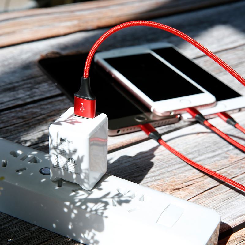 Baseus Rapid - Kabel połączeniowy 3w1, 2 x Lightning + USB + micro USB, 1.2 m (czerwony)