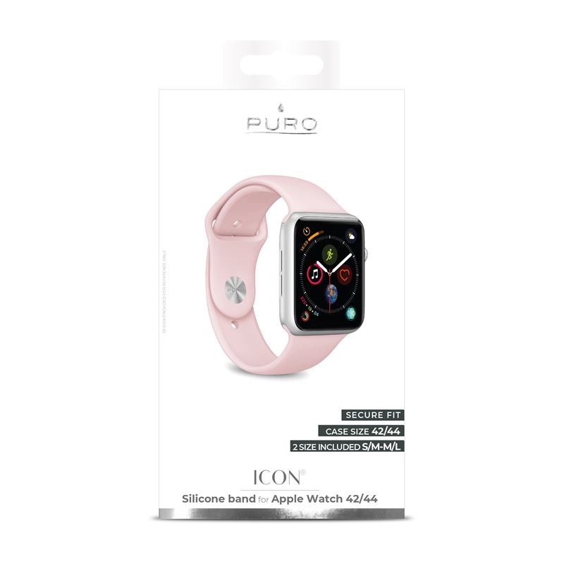 PURO ICON - Elastyczny pasek sportowy do Apple Watch 42/44/45 mm (S/M & M/L) (piaskowy róż)