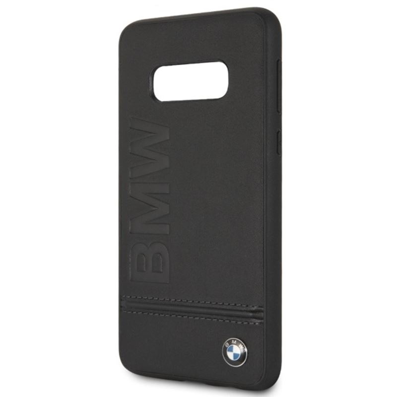 BMW Signature Logo Imprint Case - Skórzane etui Samsung Galaxy S10e z wytłaczanym logo BMW (czarny)
