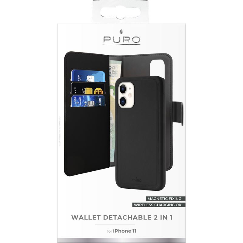PURO Wallet Detachable - Etui 2w1 iPhone 11 (czarny)