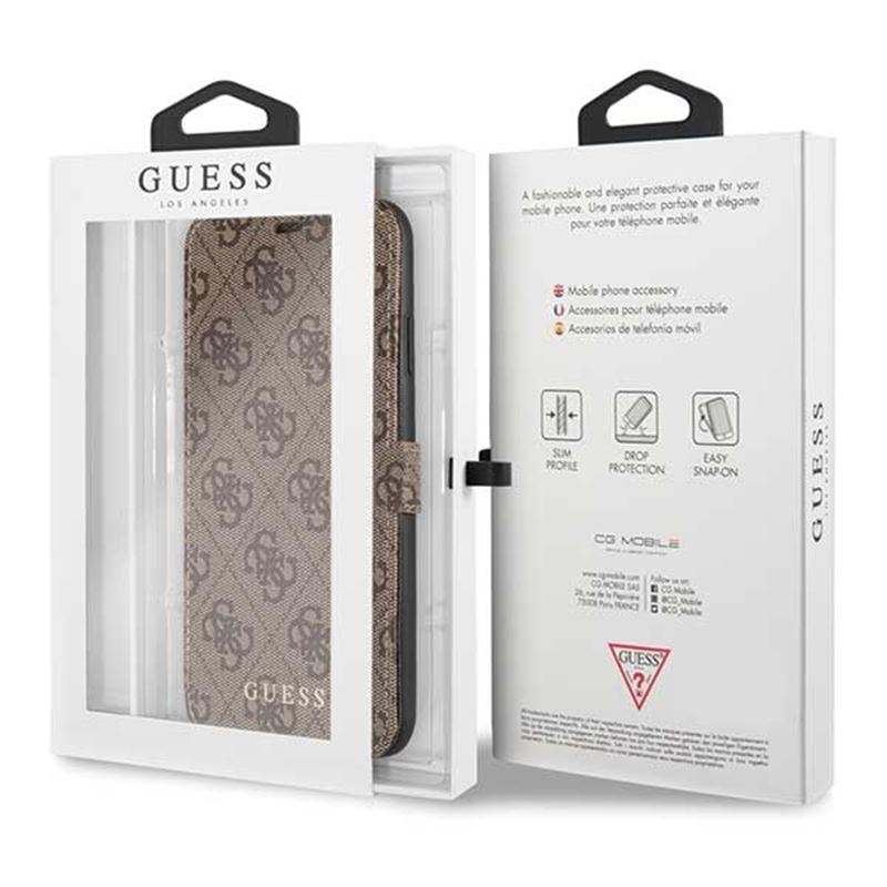 Guess Booktype 4G Charms Collection - Etui iPhone 11 Pro Max z kieszeniami na karty (brązowy)