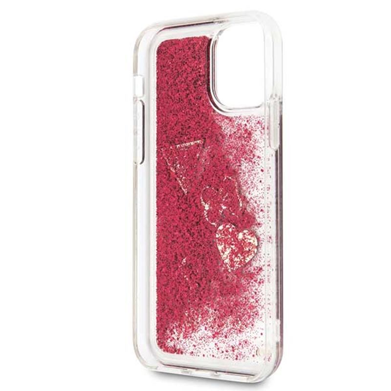 Guess Liquid Glitter Hearts - Etui iPhone 11 (malinowy)