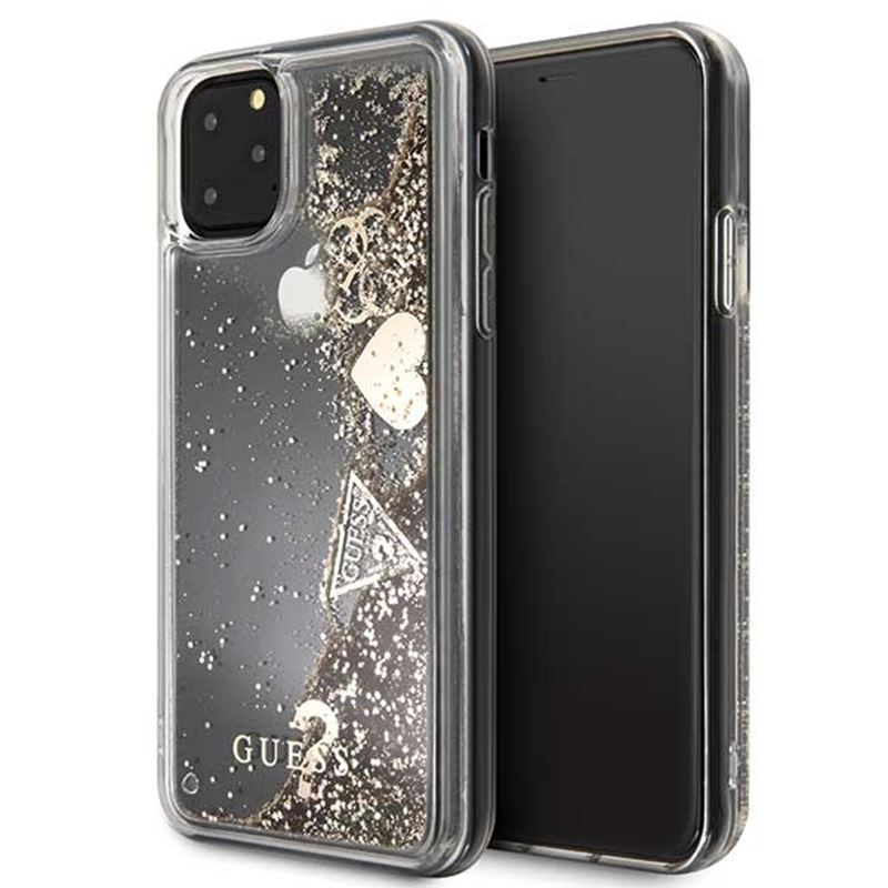 Guess Liquid Glitter Hearts - Etui iPhone 11 Pro Max (złoty)