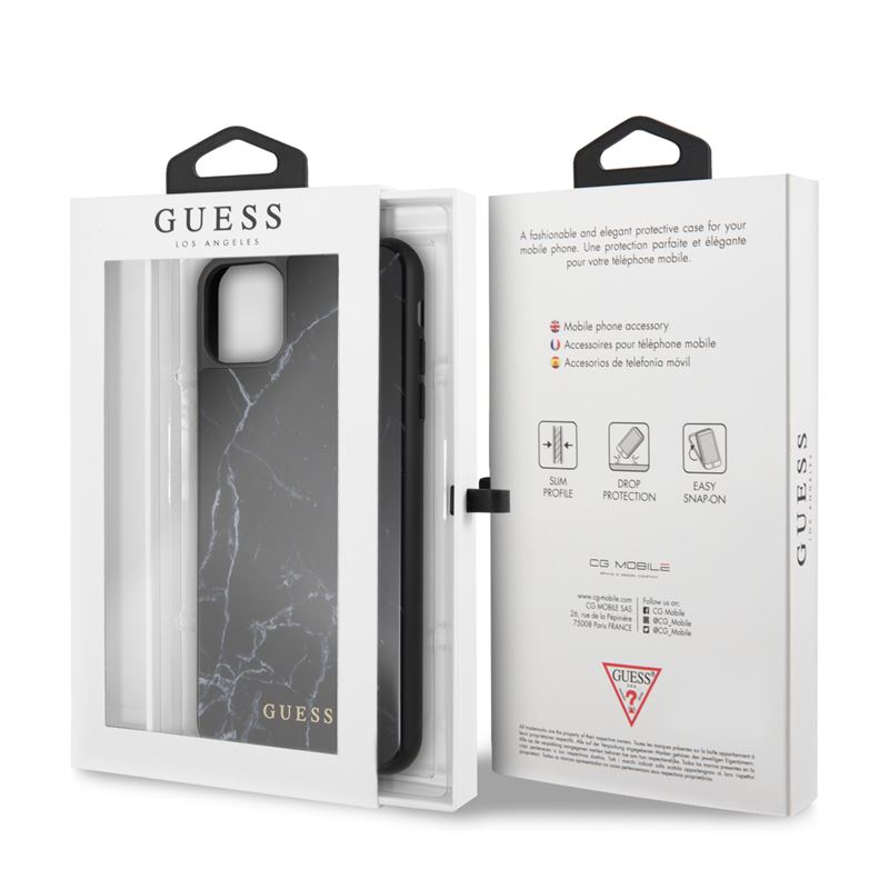 Guess Marble Tempered Glass Hardcase - Etui iPhone 11 Pro Max (czarny)