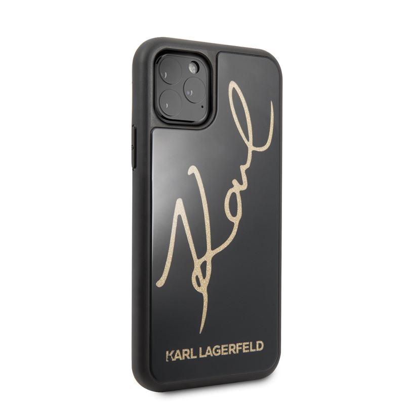 Karl Lagerfeld Double Layers Tempered Glass Glitter Signature Case - Etui iPhone 11 Pro (czarny)