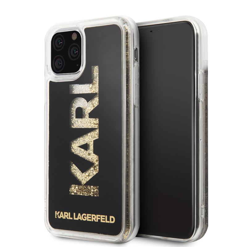 Karl Lagerfeld Logo Karl Liquid Glitter - Etui iPhone 11 Pro (Black/Gold Glitter)