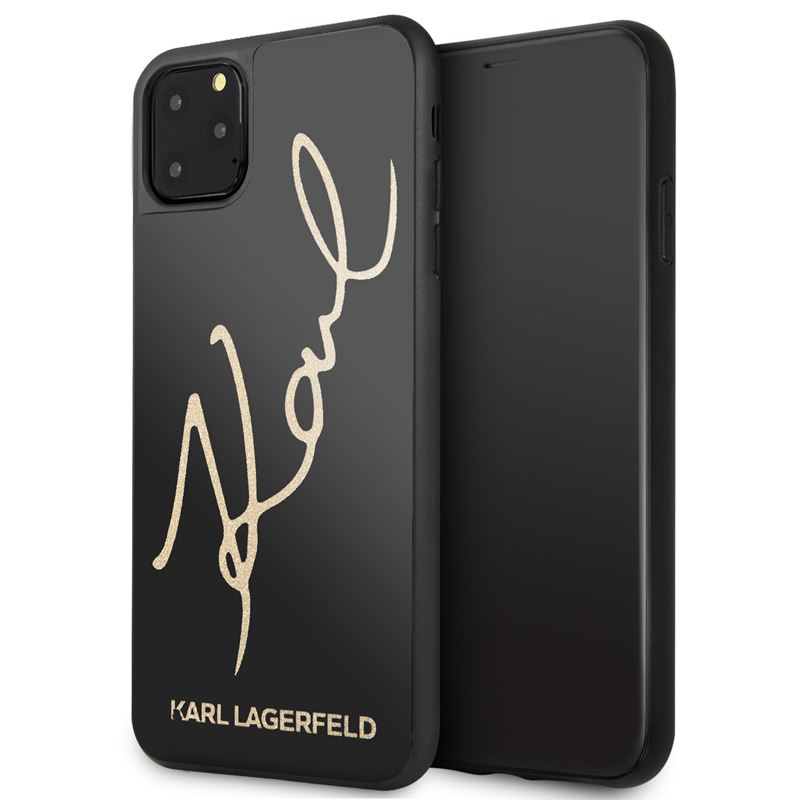 Karl Lagerfeld Double Layers Tempered Glass Glitter Signature Case -  Etui iPhone 11 Pro Max (czarny)