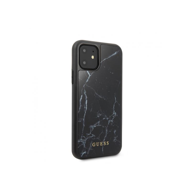 Guess Marble Tempered Glass Hardcase - Etui iPhone 11 (czarny)