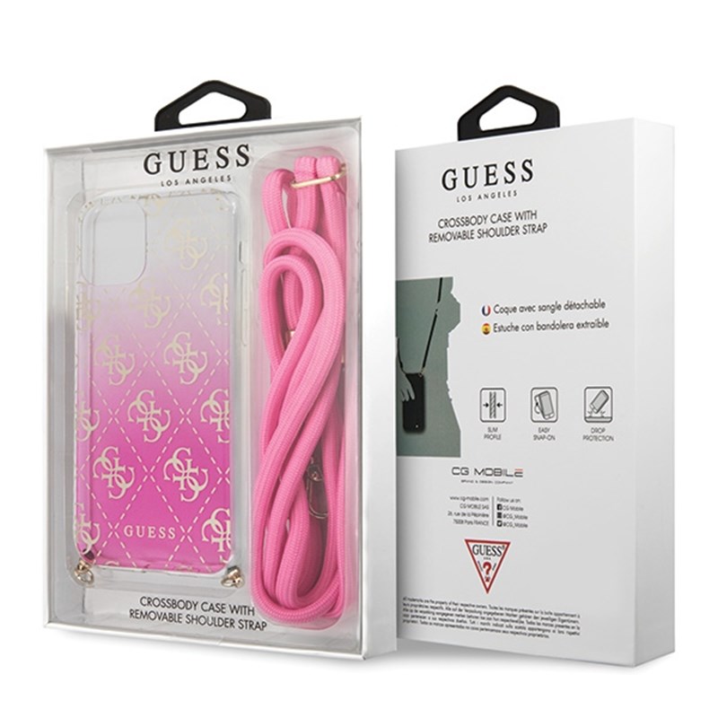 Guess 4G Gradient Hard Case - Etui z odpinaną smyczką iPhone 11 Pro (Pink)