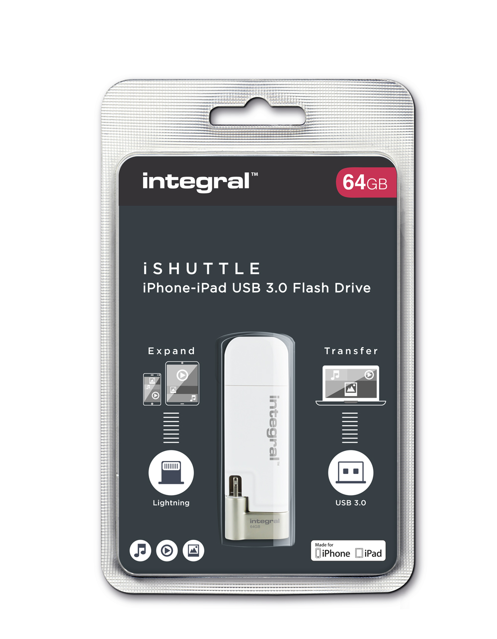 Integral iShuttle - pamięć przenośna 64 GB ze złączem USB oraz Lightning certyfikat MFi