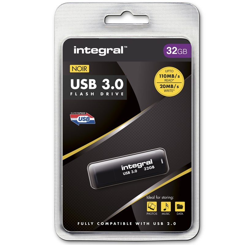 Integral Noir USB 3.0 Flash Drive - Pendrive USB 3.0 32GB (Black)
