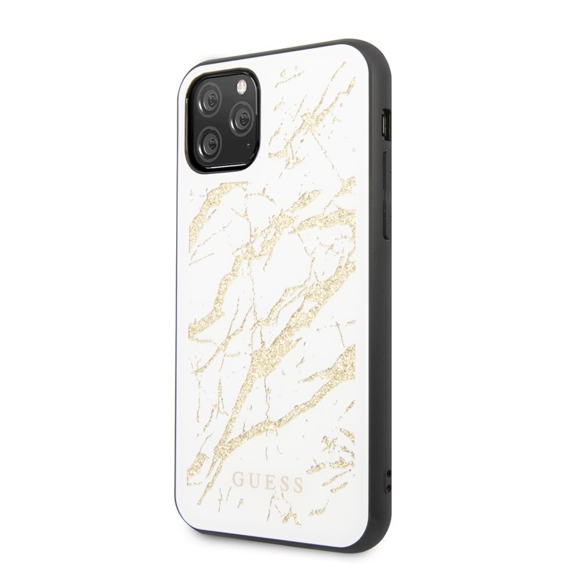 Guess Marble Glass Gold Glitter - Etui iPhone 11 Pro (biały)