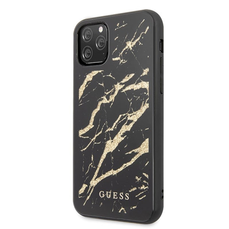 Guess Marble Glass Gold Glitter - Etui iPhone 11 Pro Max (czarny)