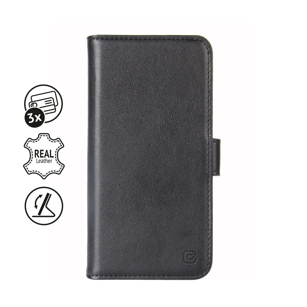 Crong Premium Booklet Wallet - Skórzane etui iPhone 11 Pro z kieszeniami + funkcja podstawki (czarny)