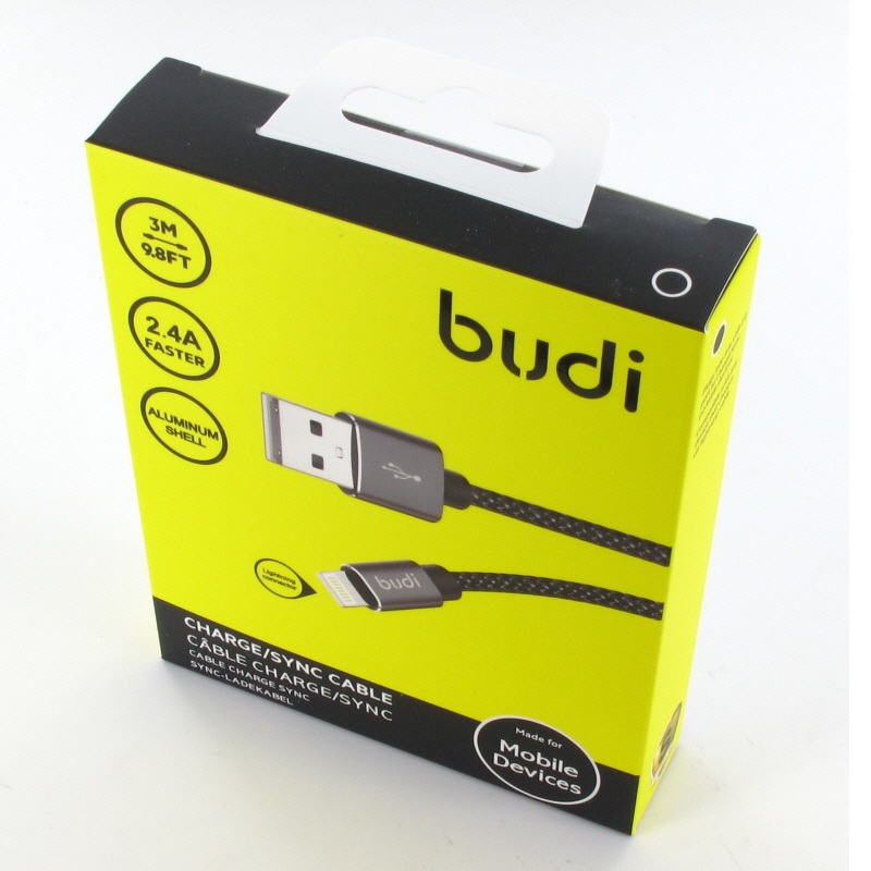 Budi - Kabel USB-A - Lightning 2.4A, 3 m (Czarny)