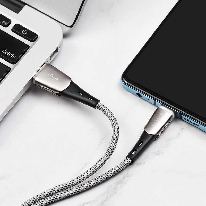 Borofone - Kabel USB-A do USB-C w oplocie z podświetlanym wtykiem, 1,2 m (Czarny/Szary)