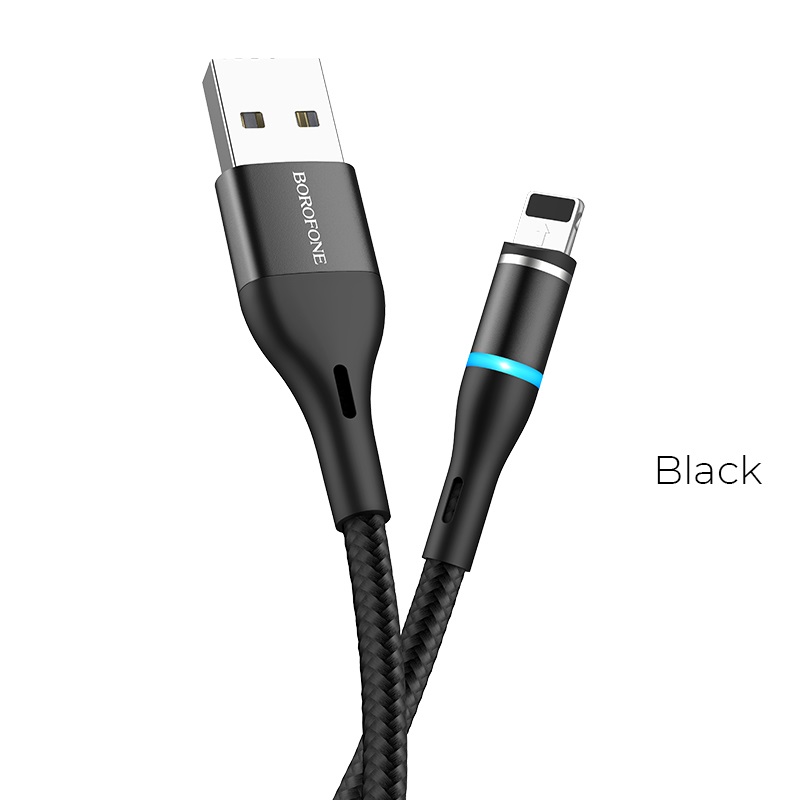 Borofone - Kabel USB-A do Lightning z magnetyczną końcówką i podświetleniem, 1,2 m (Czarny)