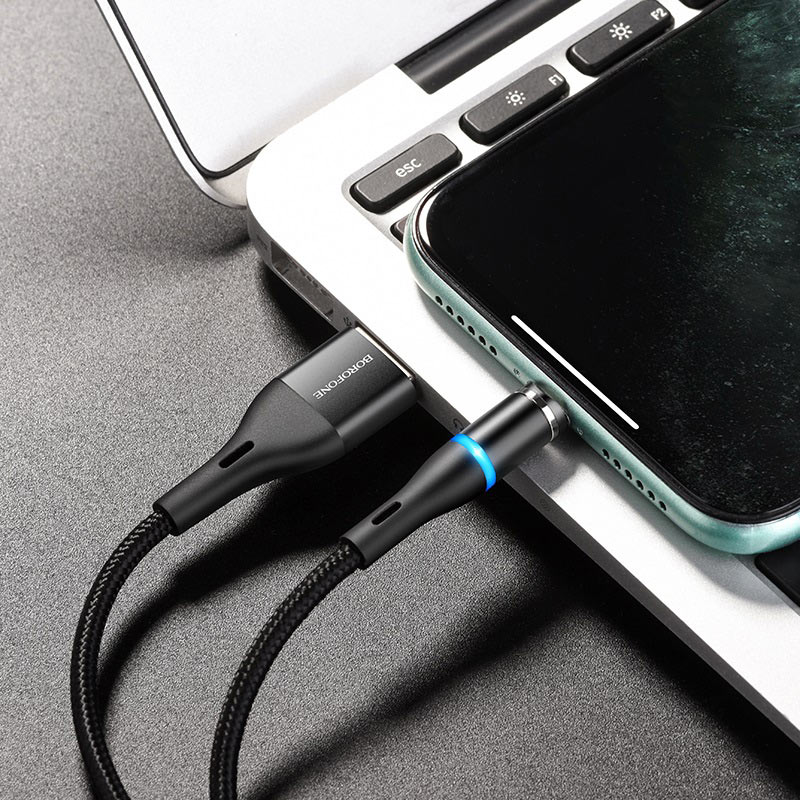 Borofone - Kabel USB-A do Lightning z magnetyczną końcówką i podświetleniem, 1,2 m (Czarny)