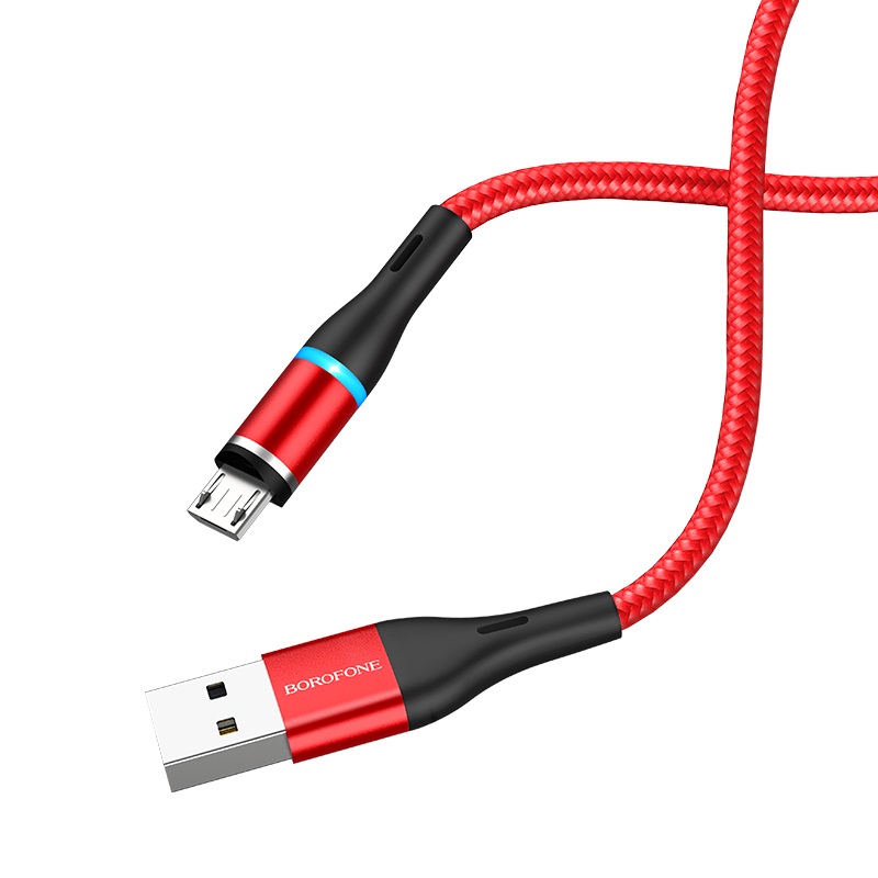 Borofone - Kabel USB-A do microUSB z magnetyczną końcówką i podświetleniem, 1,2 m (Czerwony)