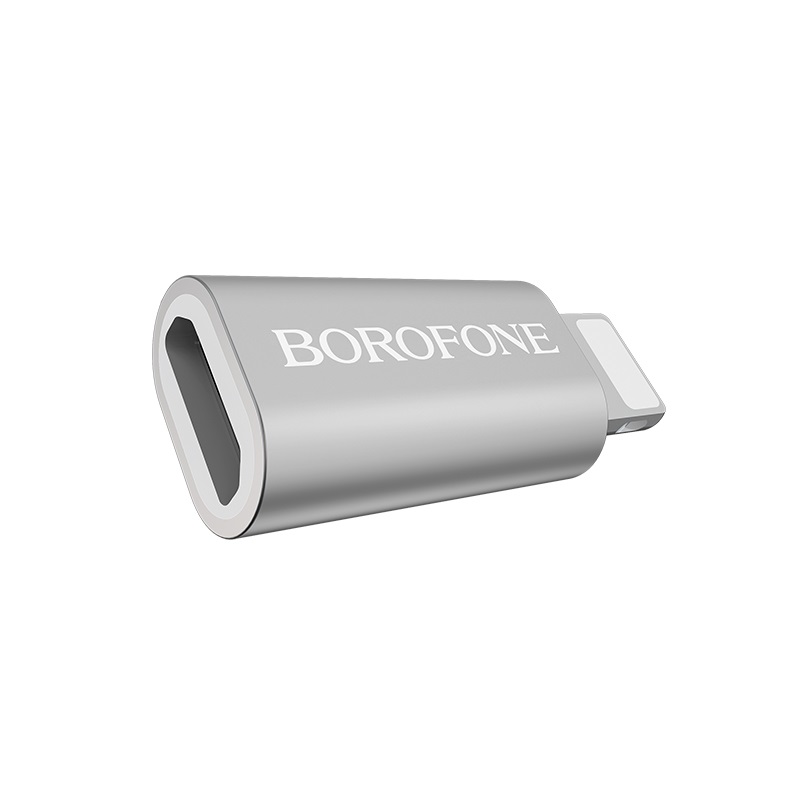 Borofone - adapter złącza micro USB na Lightning aluminium, srebrny