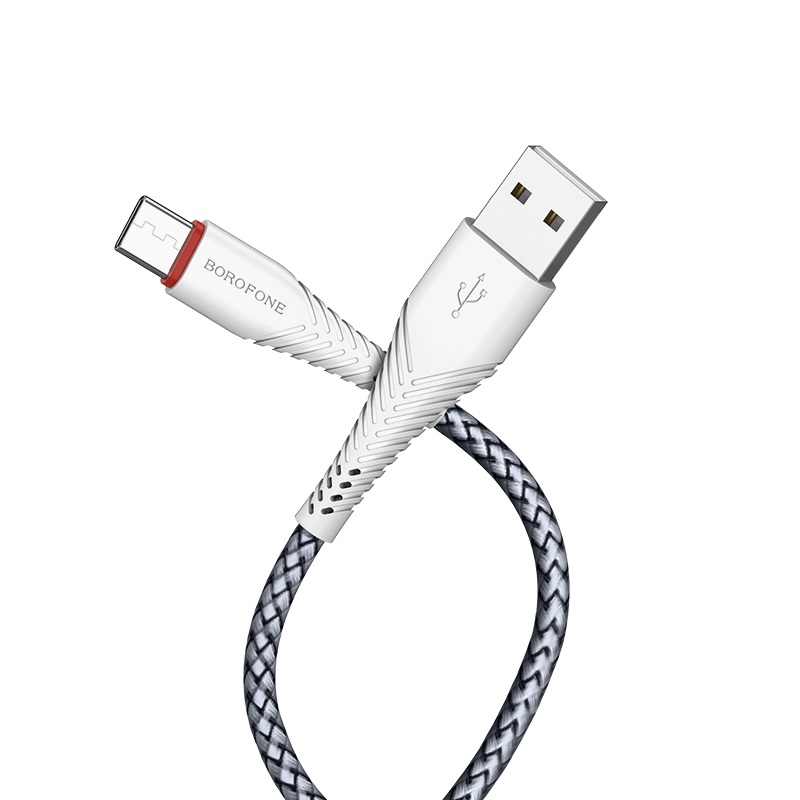 Borofone - kabel USB-A do USB-C z pozłacanym rdzeniem i nylonowym oplotem, 1m biały
