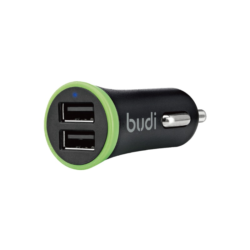 Budi - Ładowarka samochodowa 2x USB, 17W + kabel Lightning (Czarny)