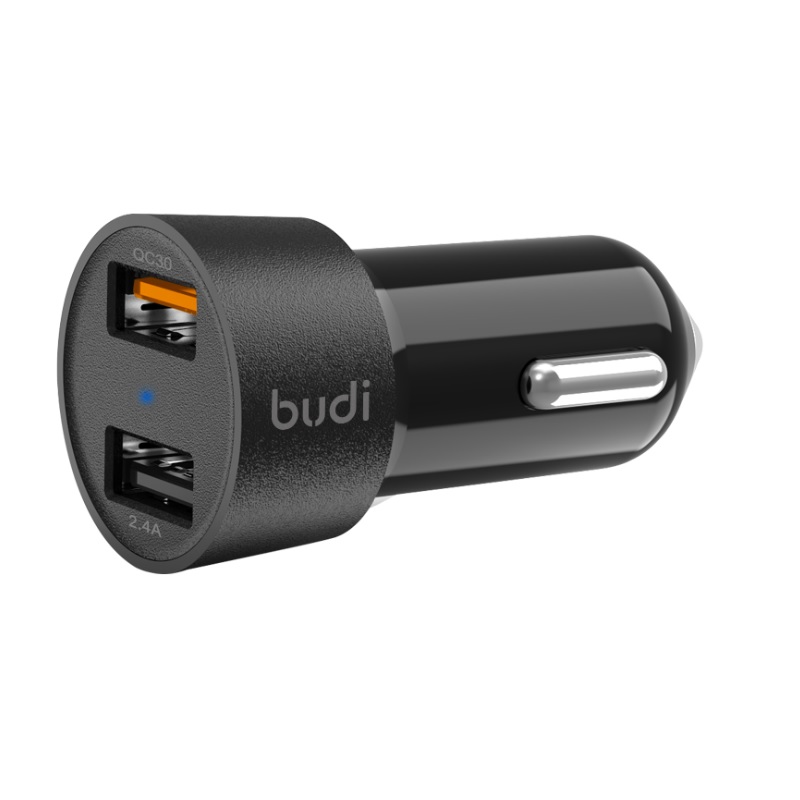 Budi - Ładowarka samochodowa 2x USB, 30W, QC3.0 (Czarny)