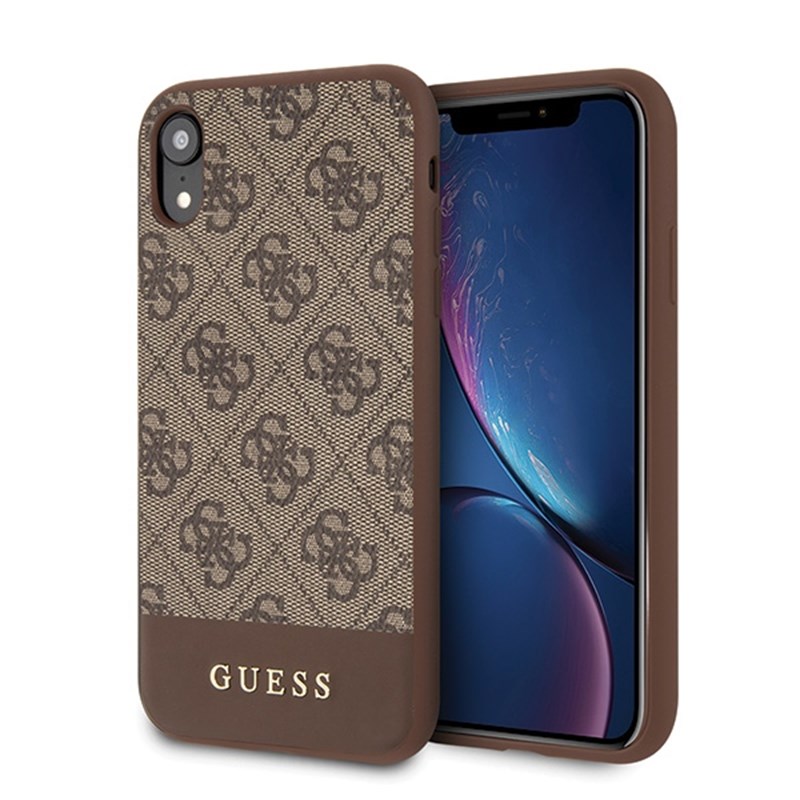 Guess 4G Bottom Stripe Collection - Etui iPhone XR (brązowy)