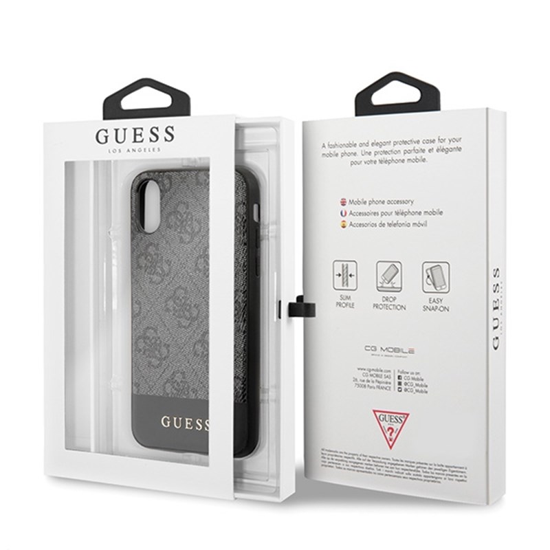 Guess 4G Bottom Stripe Collection - Etui iPhone Xs / X (szary)