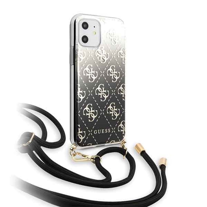 Guess 4G Gradient Hard Case - Etui z odpinaną smyczką iPhone 11 (Black)