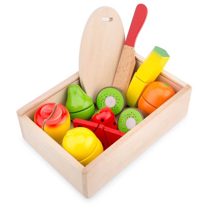 New Classic Toys - Drewniany zestaw owoców do krojenia w pudełku drewnianym