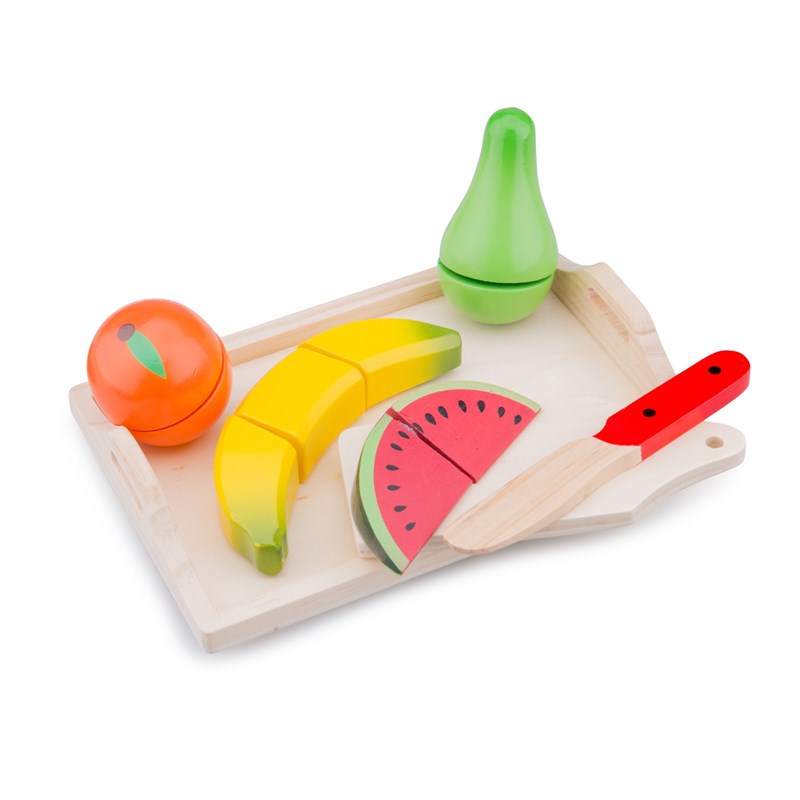 New Classic Toys - Drewniany zestaw do krojenia owoce na tacy