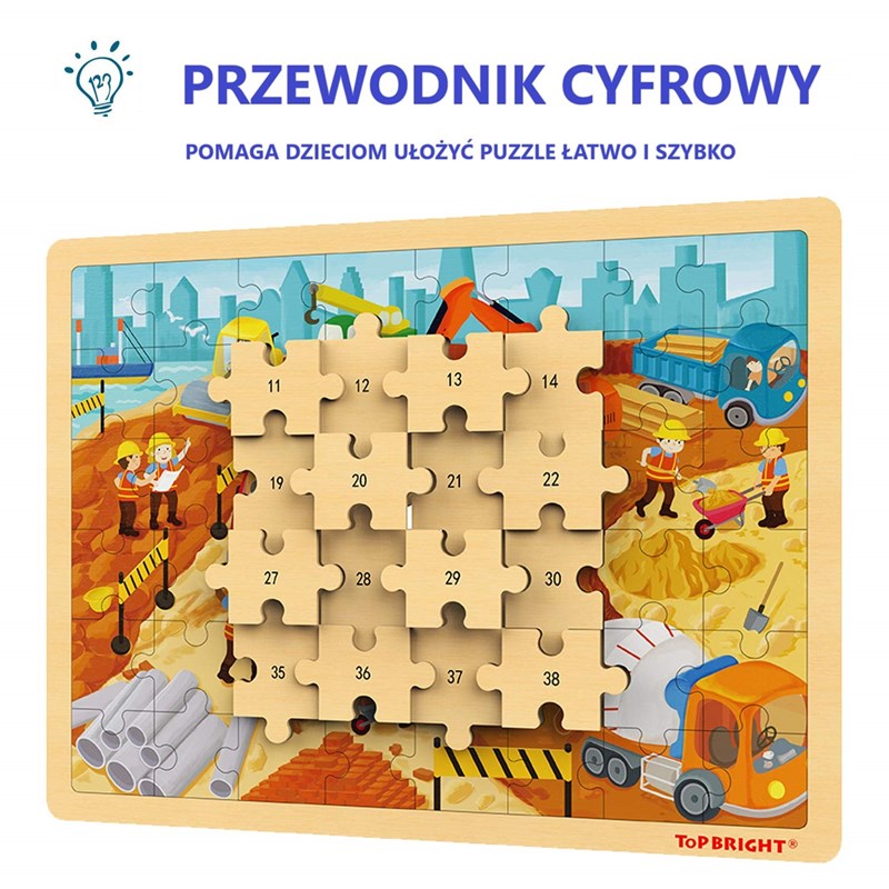 Top Bright - Drewniane puzzle na budowie (48 el.)