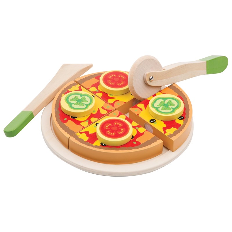 New Classic Toys - Drewniana pizza z warzywami do krojenia