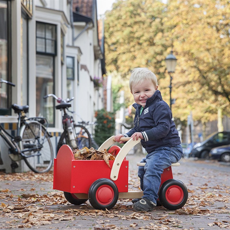 New Classic Toys - Drewniany rowerek biegowy cargo czerwony