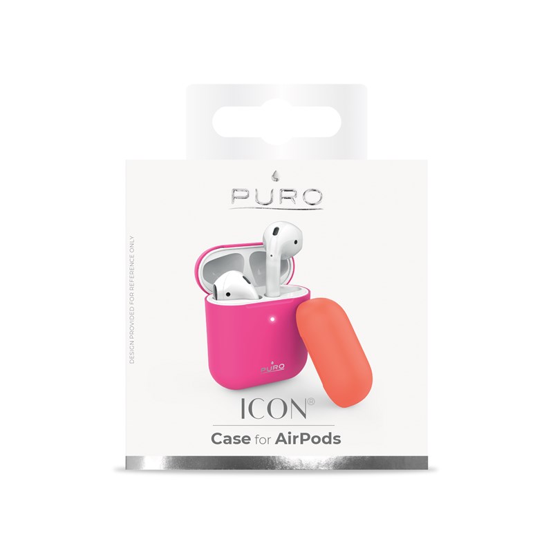 PURO ICON Fluo Case - Etui do Airpods 1 & 2 gen z dodatkową osłonką (Fluo Fucsia + Fluo Orange Cap)
