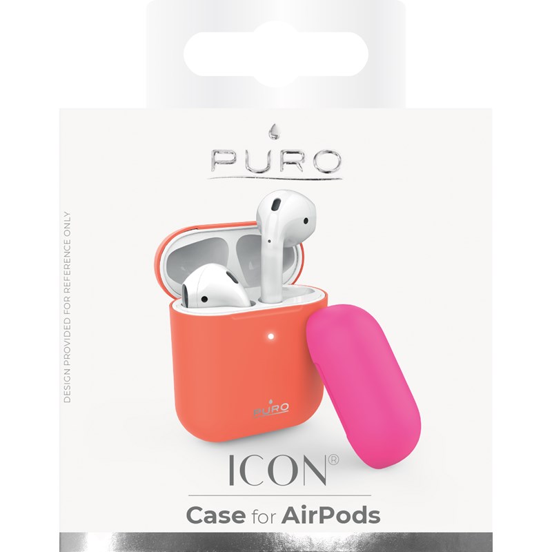 PURO ICON Fluo Case - Etui do Airpods 1 & 2 gen z dodatkową osłonką (Fluo Orange + Fluo Fuchsia Cap)