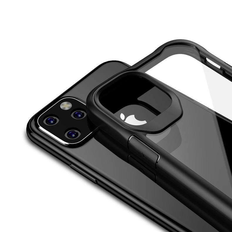 Crong Hybrid Clear Cover - Zestaw etui iPhone 11 Pro (czarny) + szkło hybrydowe 9H
