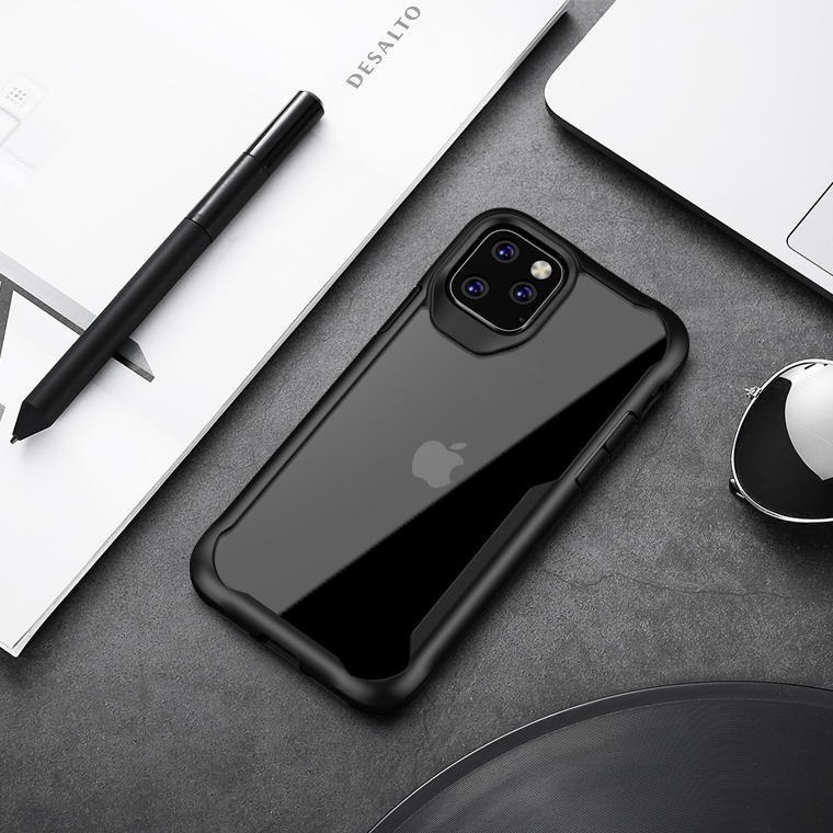 Crong Hybrid Clear Cover - Zestaw etui iPhone 11 Pro (czarny) + szkło hybrydowe 9H