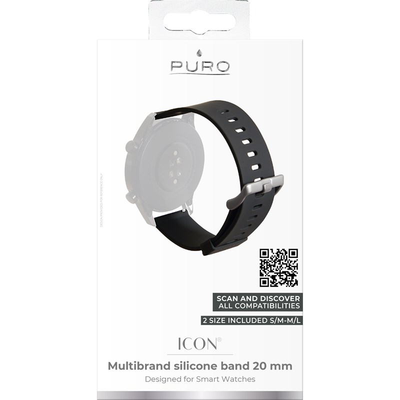 PURO ICON Multibrand Wristband – Uniwersalny pasek smartwatch 20 mm (S/M & M/L) (czarny)