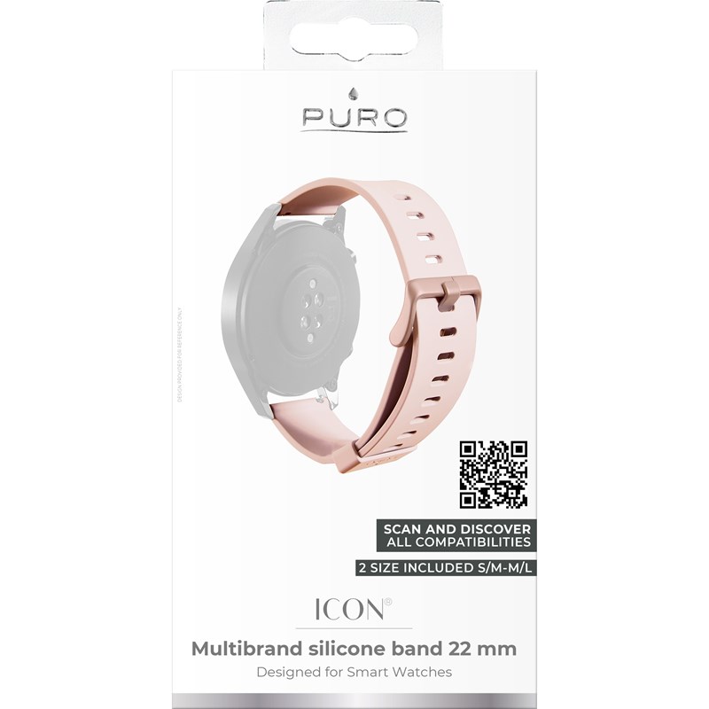 PURO ICON Multibrand Wristband – Uniwersalny pasek smartwatch 22 mm (S/M & M/L) (piaskowy róż)
