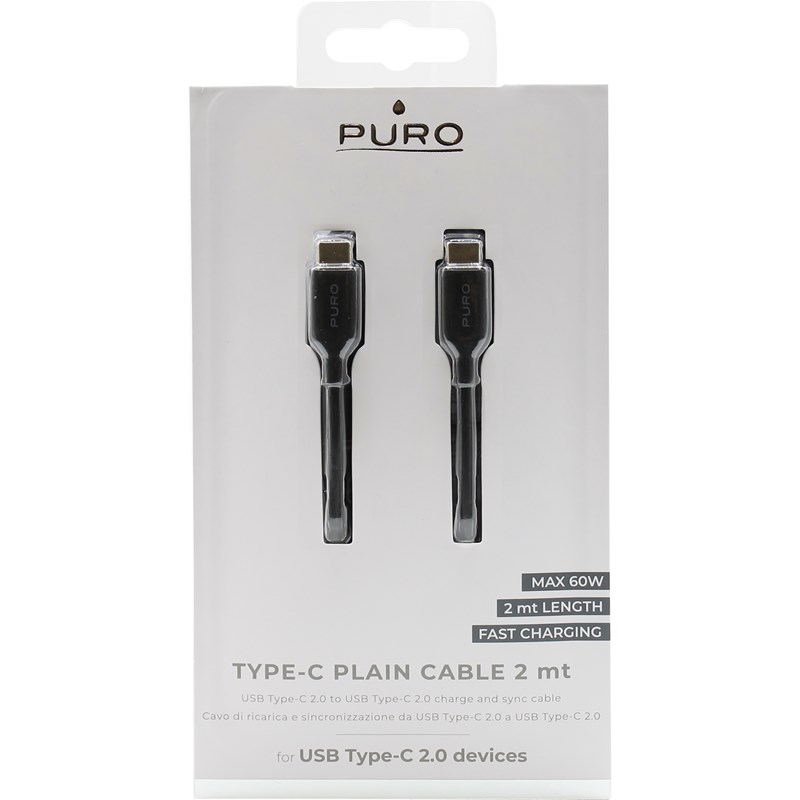 PURO Plain Type-C Cable Fast Charging - Kabel USB-C 2.0 na USB-C 2.0, 2A, 60W, 2 m (czarny)