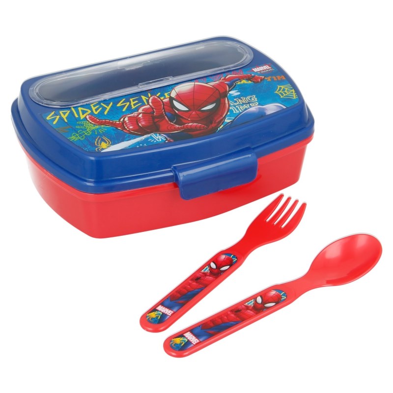 Spiderman - Lunchbox ze sztućcami (Łyżka, widelec)