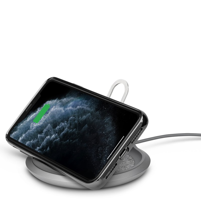 Moshi Lounge Q Wireless Charging Stand – Bezprzewodowa ładowarka indukcyjna Qi do iPhone i Android 15W (Nordic Gray)