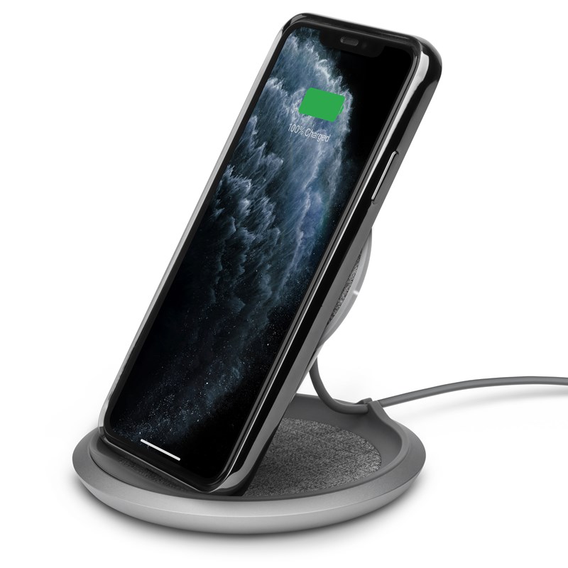 Moshi Lounge Q Wireless Charging Stand – Bezprzewodowa ładowarka indukcyjna Qi do iPhone i Android 15W (Nordic Gray)
