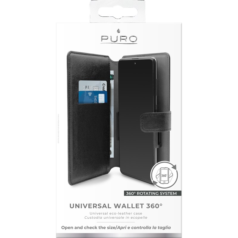 PURO Universal Wallet 360° - Uniwersalne etui obrotowe z kieszeniami na karty, rozmiar XXL (czarny)