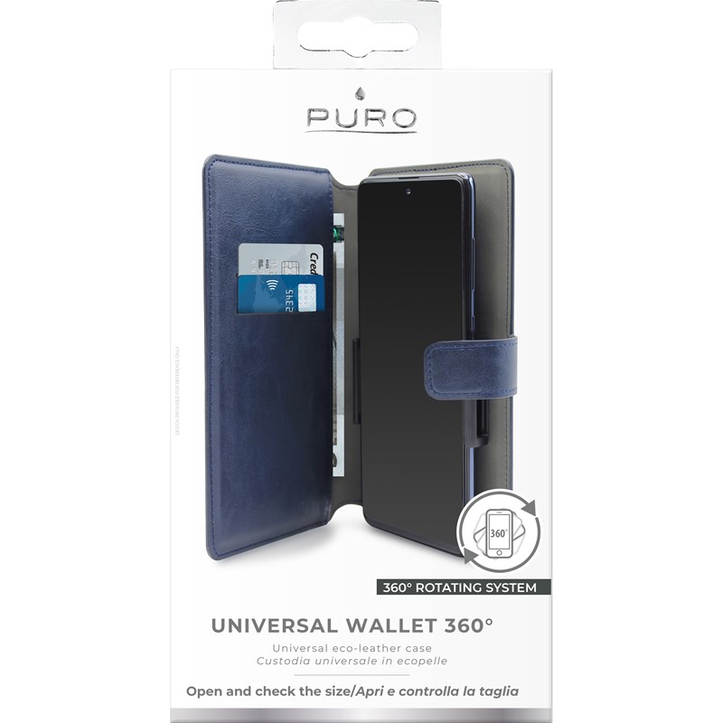 PURO Universal Wallet 360° - Uniwersalne etui obrotowe z kieszeniami na karty, rozmiar XXL (granatowy)